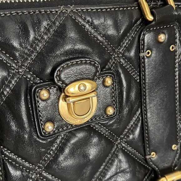 Marc Jacobs Quilted Leather Satchel Tote Black Gold Hardware Made in Italy - Picture 14 of 17